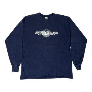 Vintage University Of Illinois Long Sleeve Shirt Size L Blue Russell Spell Out